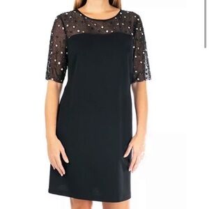 Nina Leonard Black Beaded Sheath Dress Size medium